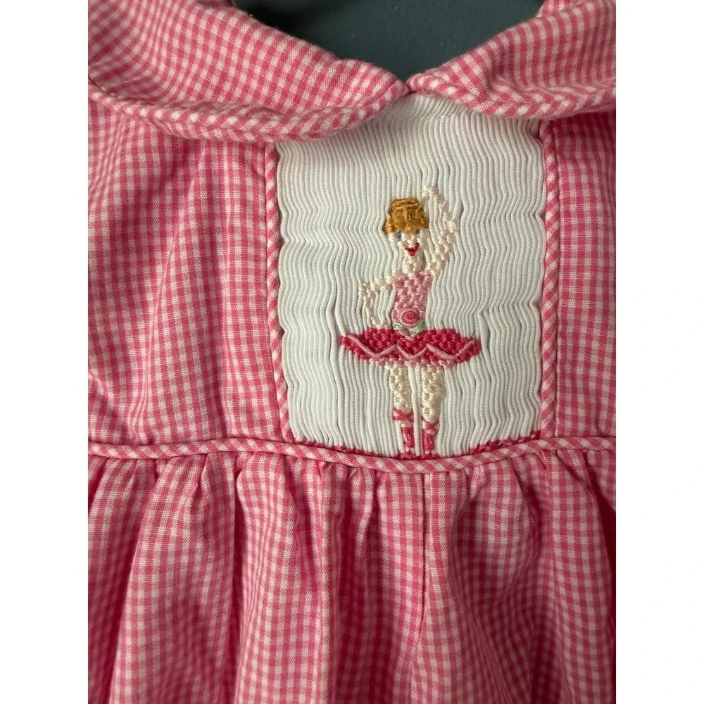 The Bailey Boys Pink Gingham Smocked Ballerina Bubble Romper 3M